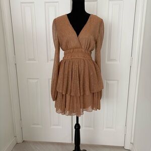 Cupshe Bronze Metallic Long Sleeve Tiered Mini Dress - Size M - Item 0281